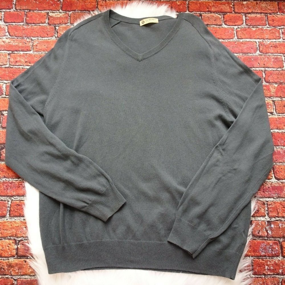 J. Crew Men's Sweater V-Neck Cotton Cashmere Gray Pullover Preppy Long Sleeve XL